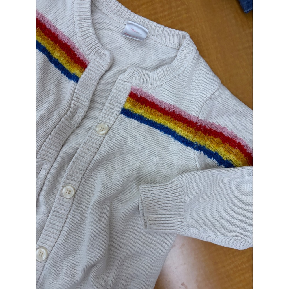Hanna Andersson Kids Cream Rainbow Stripe Chenille Knit Cardigan Sweater Size 5
